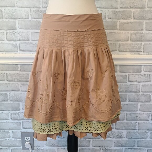 Toi et Moi Cotton Embroidered Eyelet Layered Skirt Med Cottage Romantic Feminine - Picture 1 of 8